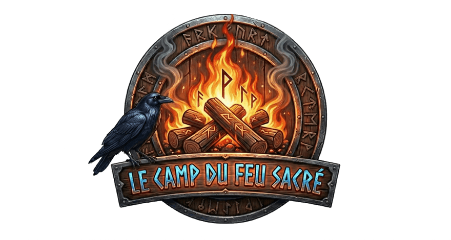 Le Camp du Feu Sacré — corbeau veillant sur le feu de camp